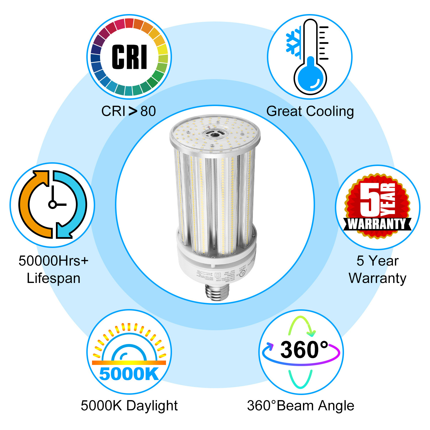 30 50 80 100 120 watt e39 smd corn led light bulb IP64 5000K daylight e26 led corn bulb street light