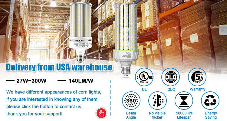 USA/Canada In Stock 30W 40W 50W 80W 100W 120W 160W 200W 250W 300W E39 E40 E26 Lights E27 60w Lamp LED Corn Bulb Light