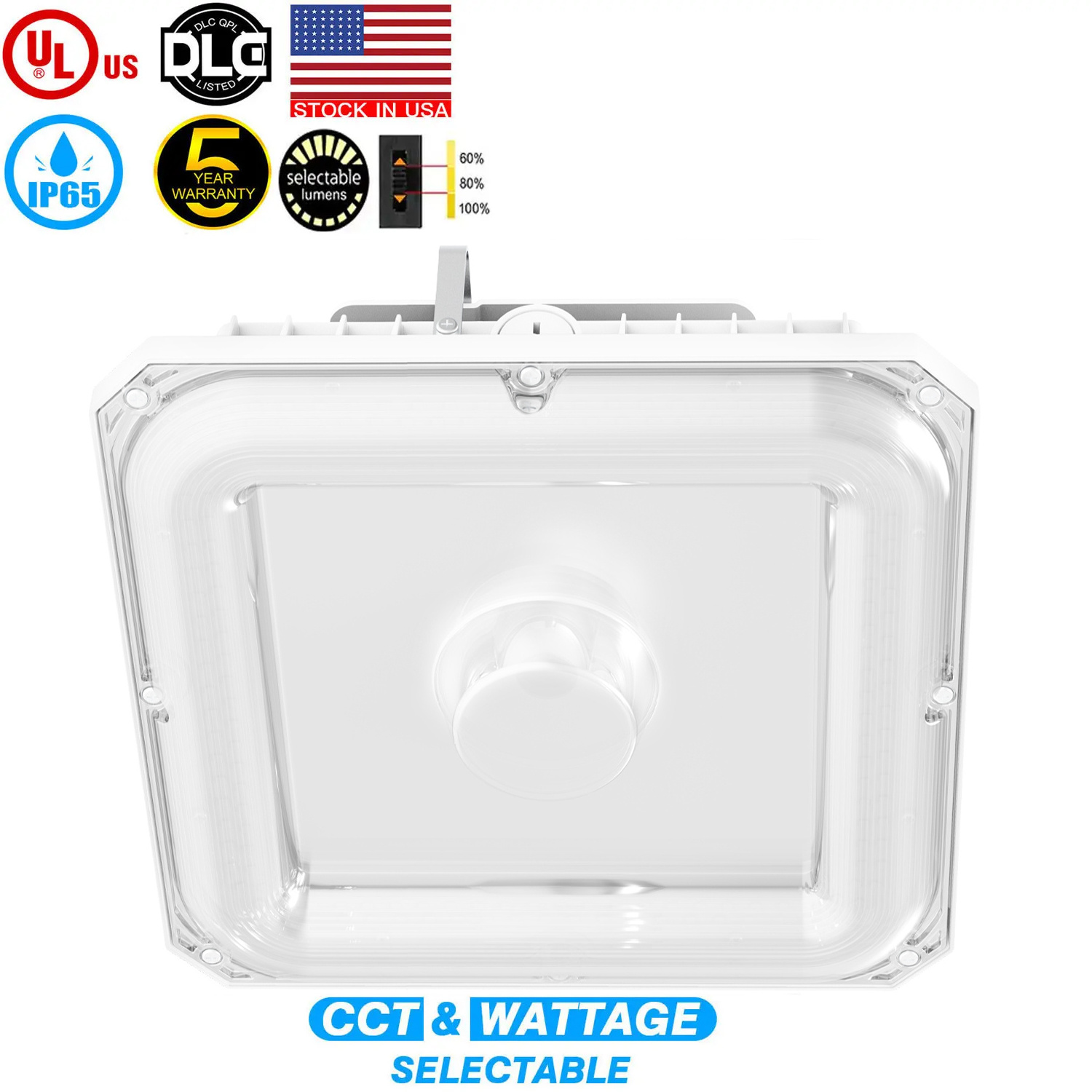 CCT Power Adjustable 40w 60w 100w 150w Parking Garage Light 150 Beam Angle With Sensor Square Led Canopy Light For Carport