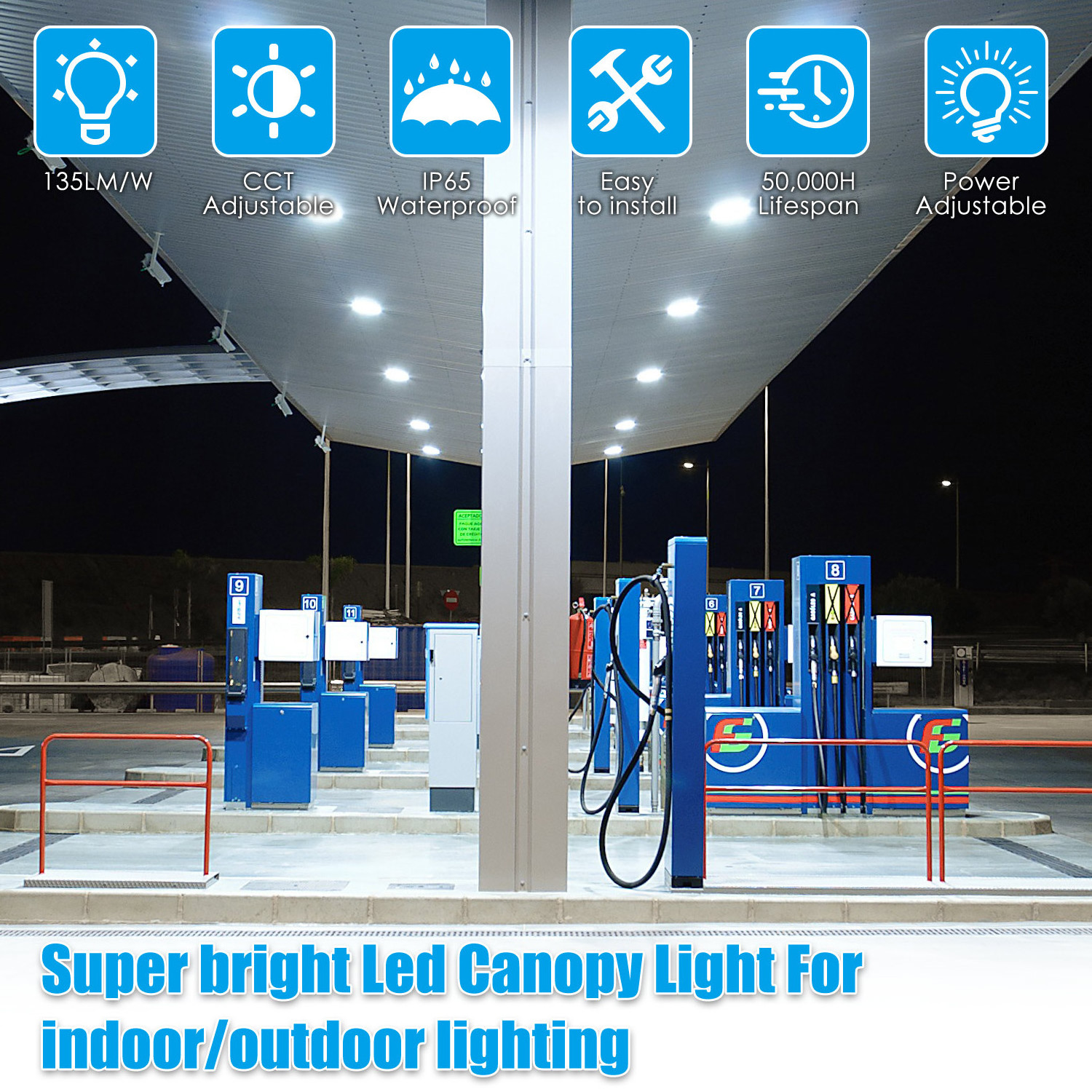 CCT Power Adjustable 40w 60w 100w 150w Parking Garage Light 150 Beam Angle With Sensor Square Led Canopy Light For Carport