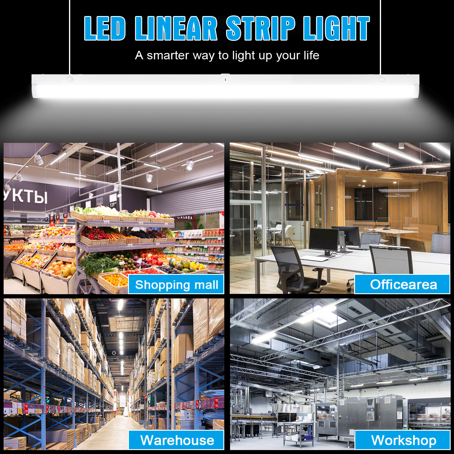 Dlc Led Wraparound Office Home Ceiling Light Led Fixture Led Batten Wattage Selectable Linear Led Strip Light