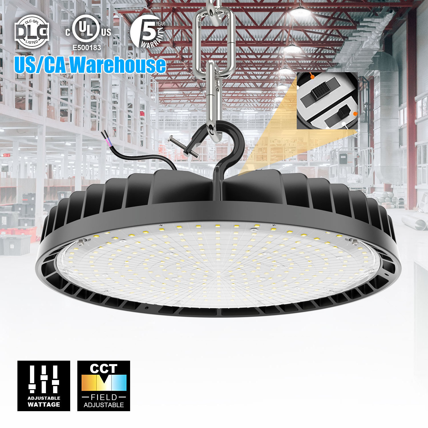 Delivery from USA 5 years warrant 100w 150w 200w 240w 300w 400w 3000-5000k lighting warehouse cct switchable led high bay light