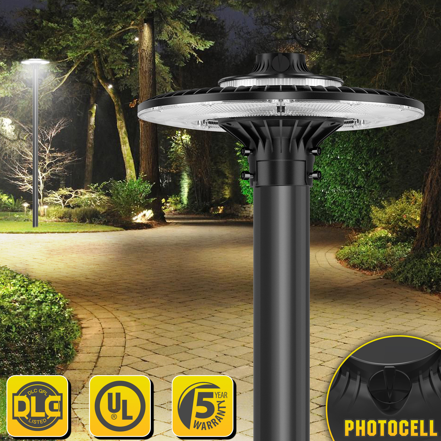 UL ETL 150LM-W Aluminium Ip65 Waterproof Pole Lamp Park Landscape Post Top Fixture Outdoor LED Garden Light