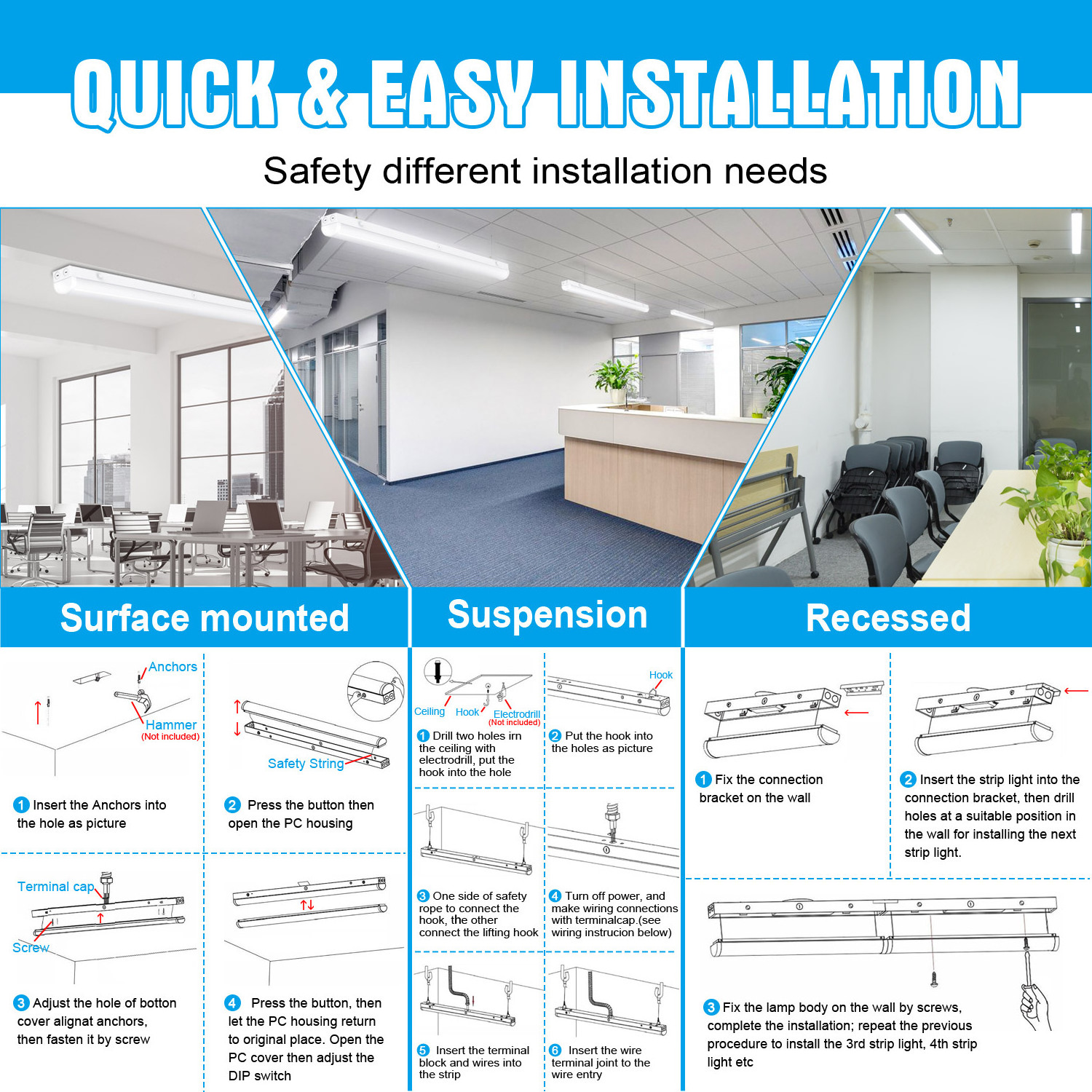 Etl Dlc 4ft 140lm/w 3cct 4 Watt 30w 35w 40w 6500k Linear Strip Ac120-277v Batten Light Fixture