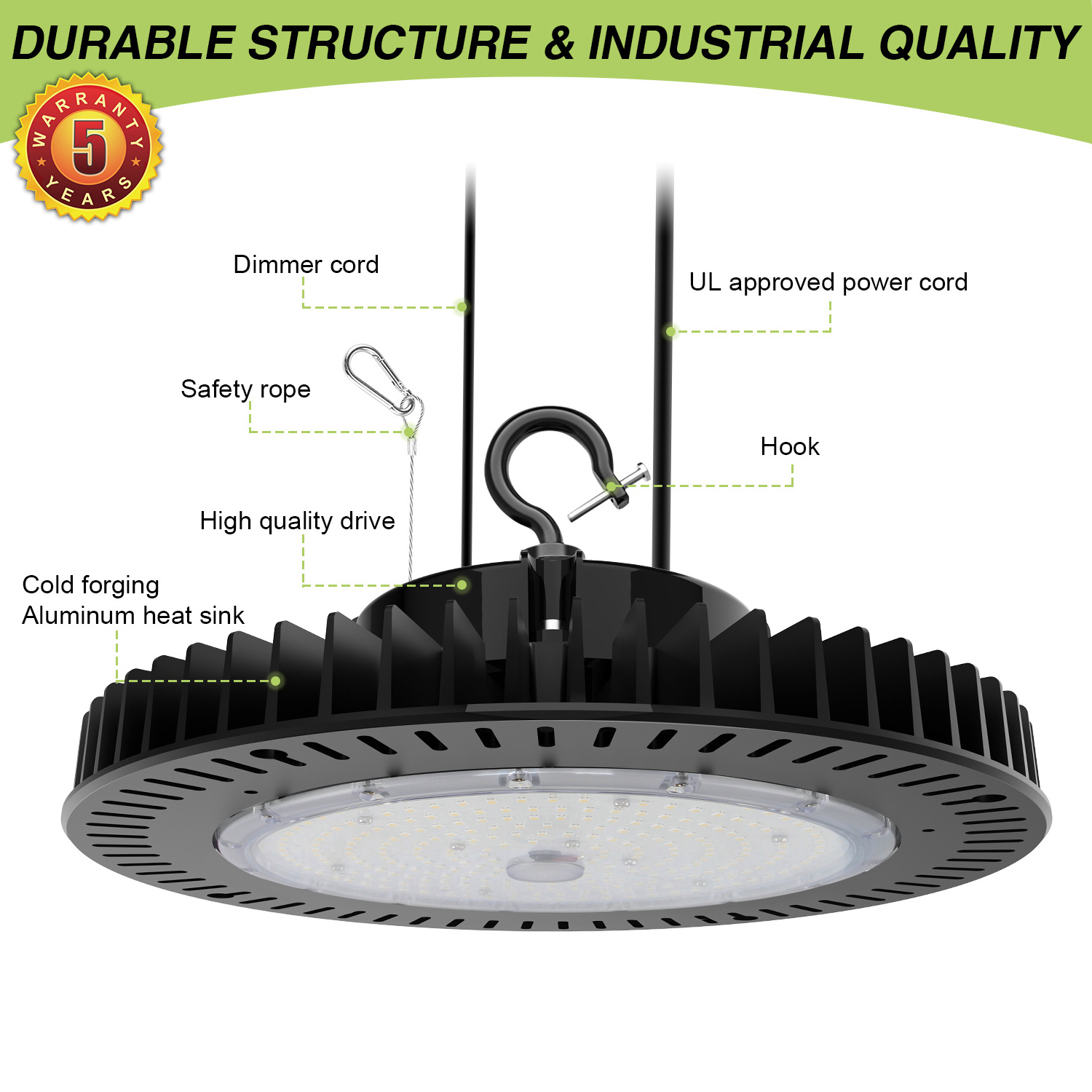 150W 200W 240W LED High Bay Light AC100-277V 0-10V Dimmable 5000K UFO LED Shop Lights for Warehouse Factory Gym Area Light