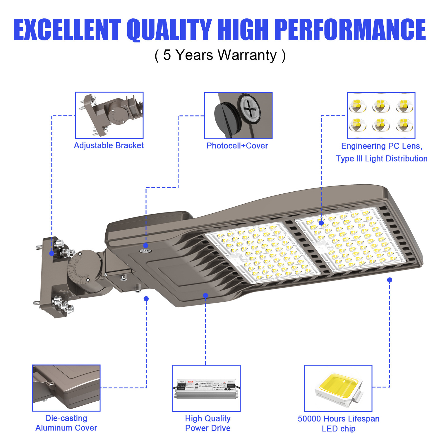 100W 150W 200W 250W 300W IP65 Outdoor Lamp Pole Mounted Area Lighting Fixture Luminaire LED Parking Lot Shoebox Street Light