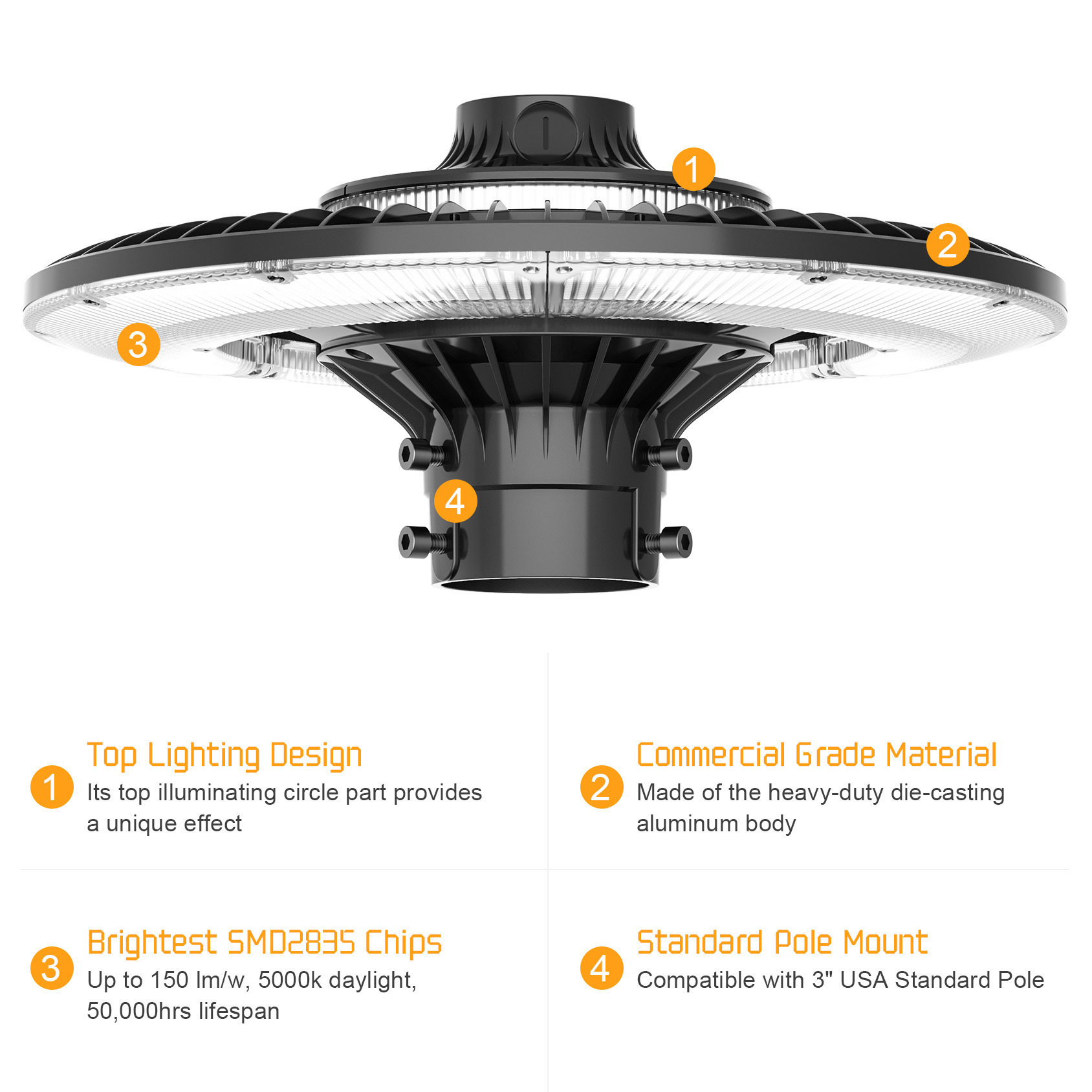 US Stock Hot Sale 60W 80W 100W 150W Aluminum IP65 Outdoor Street Pole Lamp Yard Fixture Garden Area Luminaire LED Post Top Light