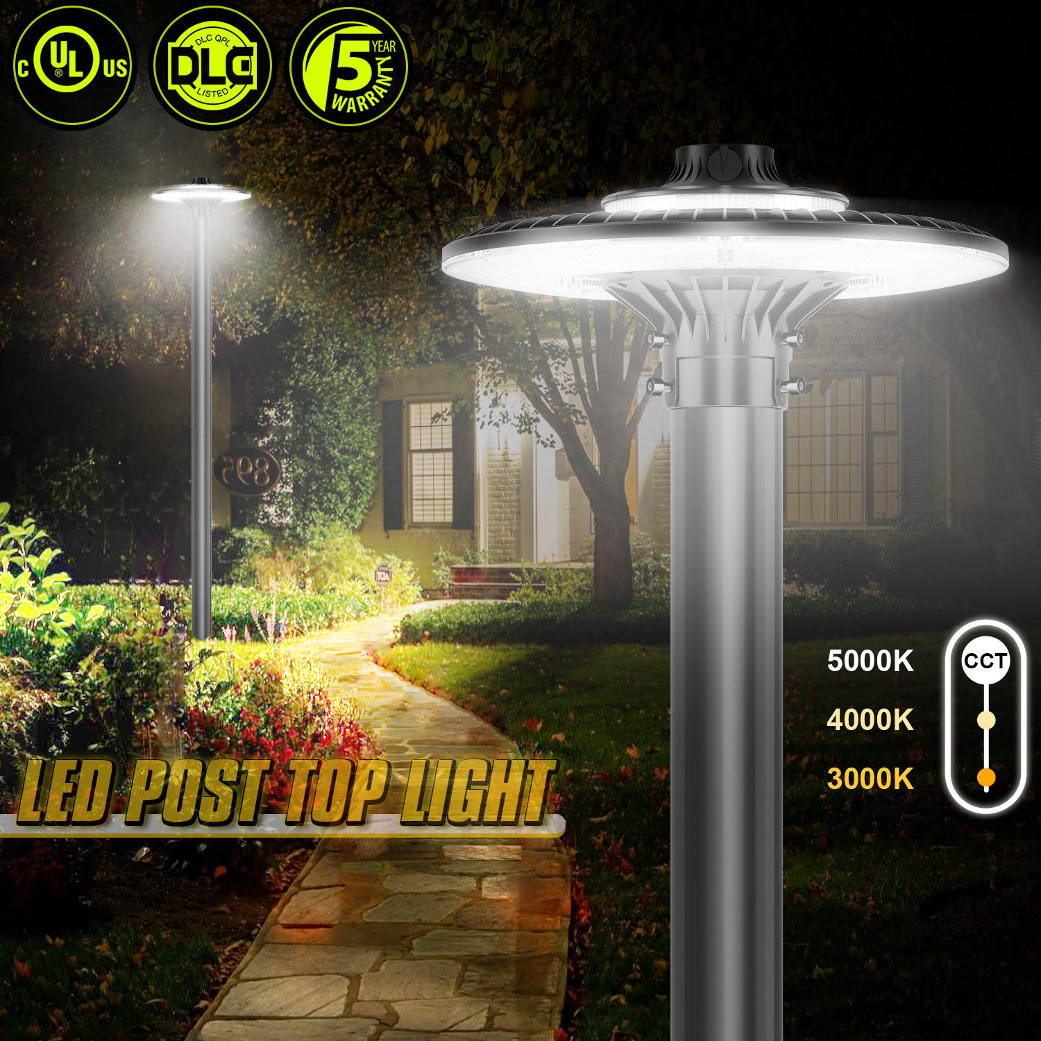 Delivery from USA DLC IP65 Outdoor CCT Adjustable 60 80 100 120 150 200 Watt Street Yard Garden LED Post Top Light