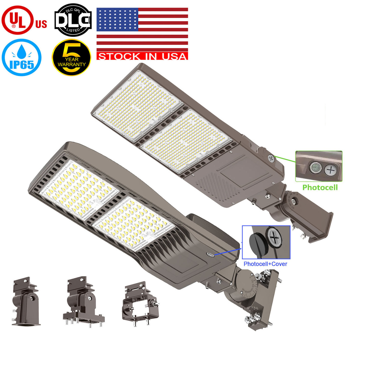 5 Years Warranty UL DLC 100W 150W 200W 240W 300W IP65 Outdoor Waterproof Area Pole Lamp LED Parking Lot Shoebox Street Light