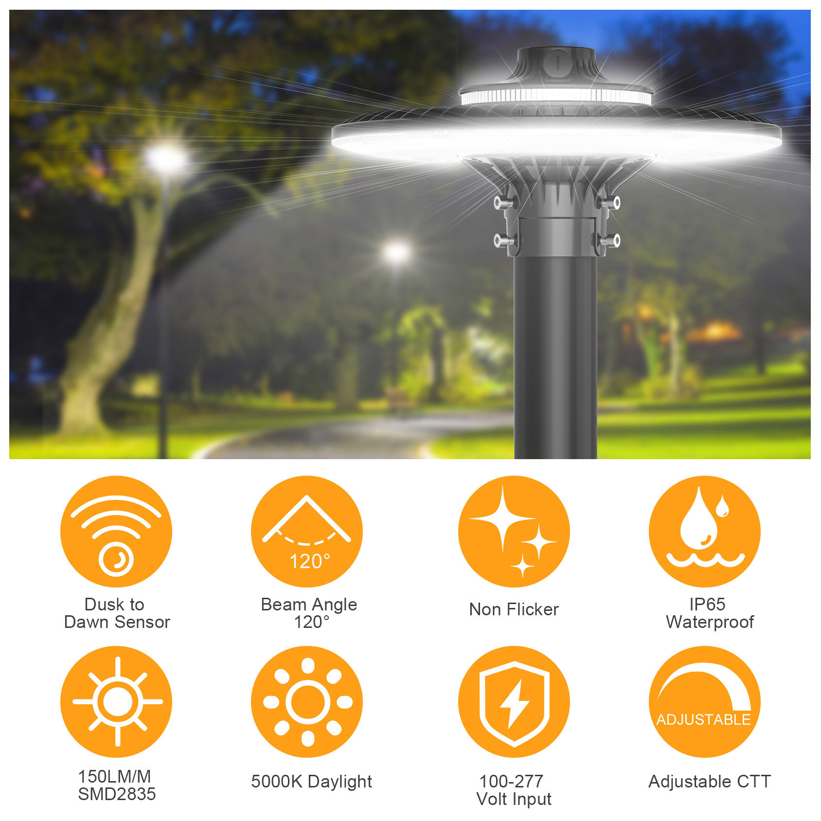 US Stock Hot Sale 60W 80W 100W 150W Aluminum IP65 Outdoor Street Pole Lamp Yard Fixture Garden Area Luminaire LED Post Top Light