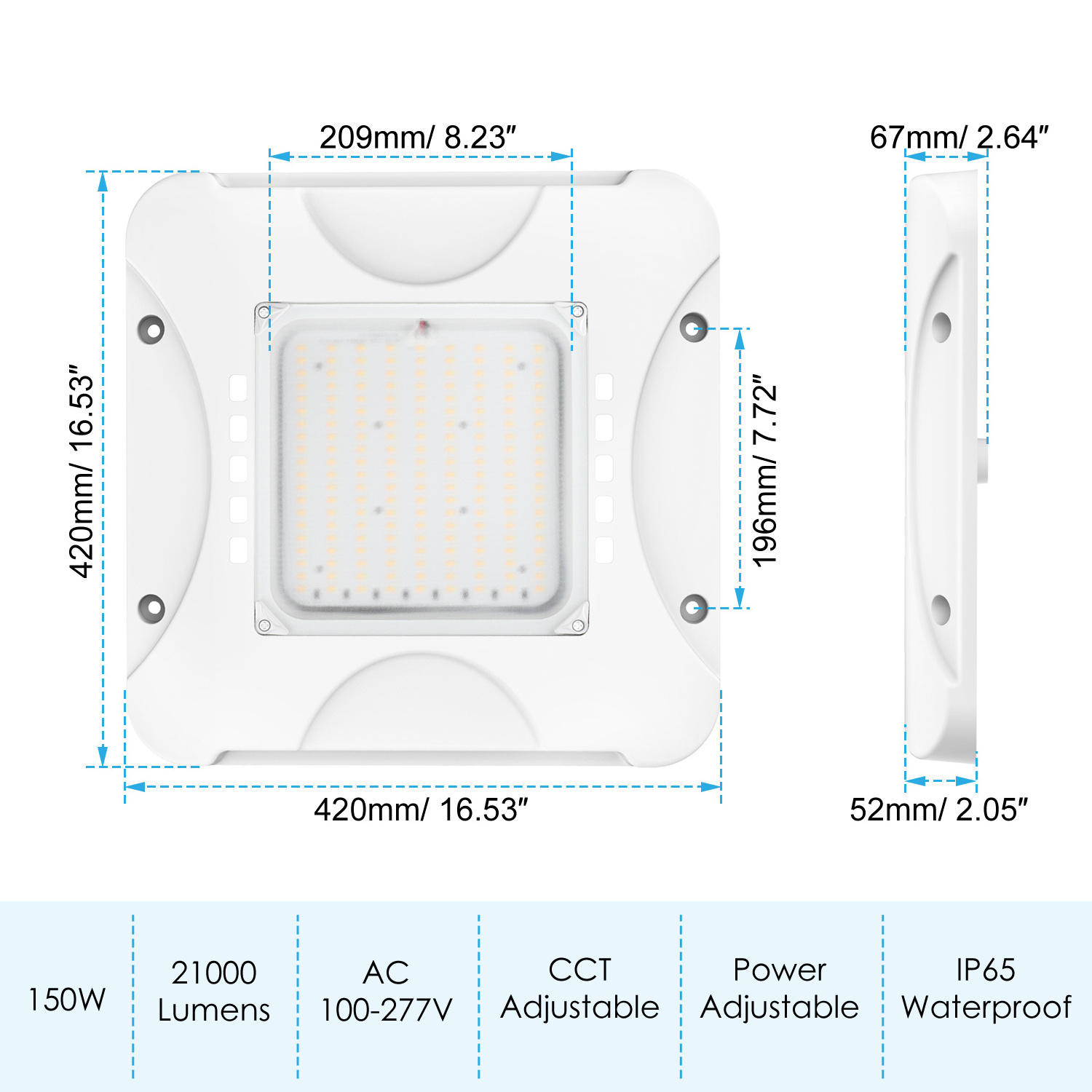 3cct Selectable 3 Power Selectable 40w 60w 80w 100w Retrofit Gas Station Led Canopy Light