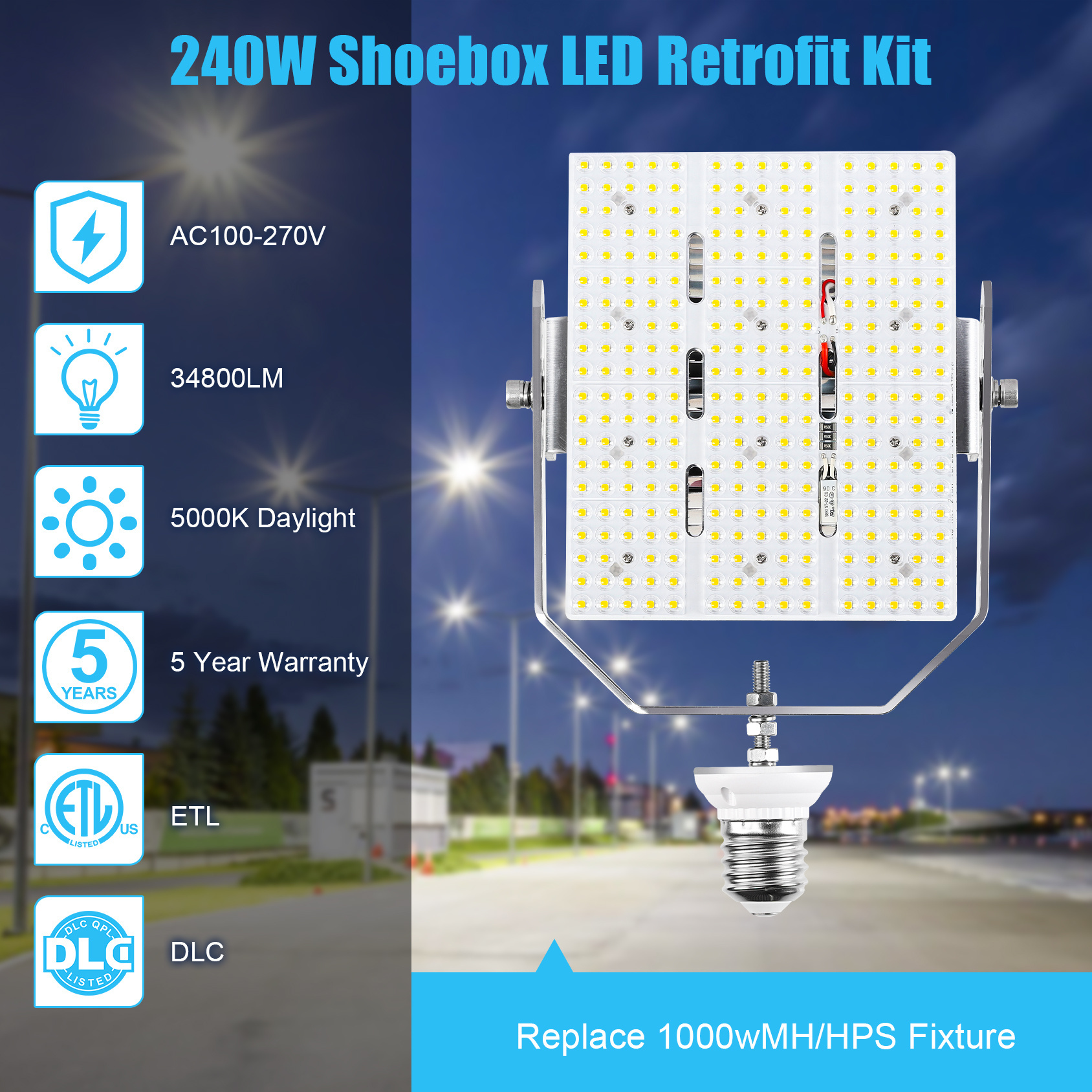 LED Retrofit Kits 400W MH 5000K LED Shoebox Lights 100W 150W 200W 240W 300W Metal Halide Replacement Gas Station Street Lights