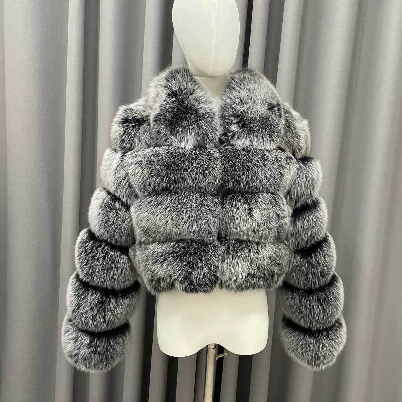 Wholesale Support Customization High Quality Fur Jacket Ladies Winter Warm Real Fox Fur Dyed Crop Fox Fur Coat