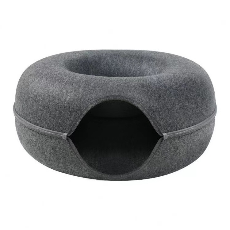 Durable Hard Felt 50cm 60cm Indoor Cat Nest House Donut Shape Pet Felt Tunnel Cave Bed With Zipper For Cats