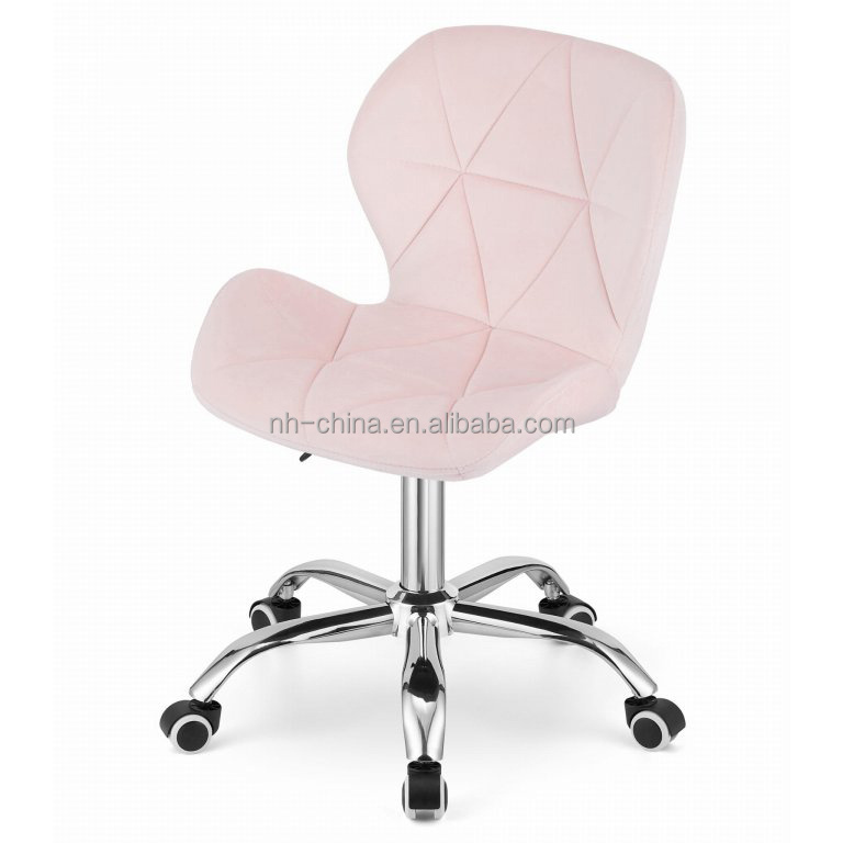 Stylish comfort pink velvet height adjustable home office desk chair with chromed base