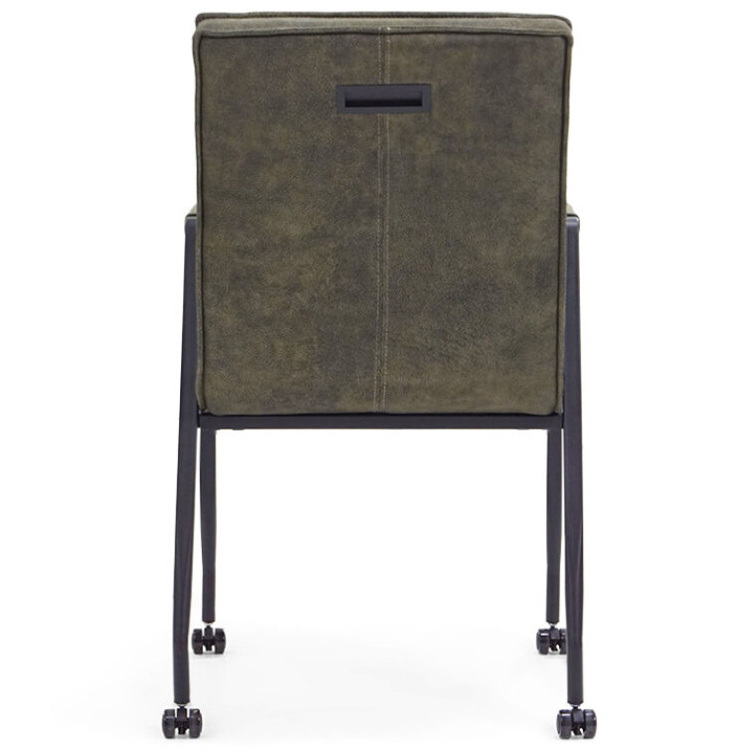 Industrial-Style Brown Upholstered Fabric Dining Chair on Wheels Home Furniture