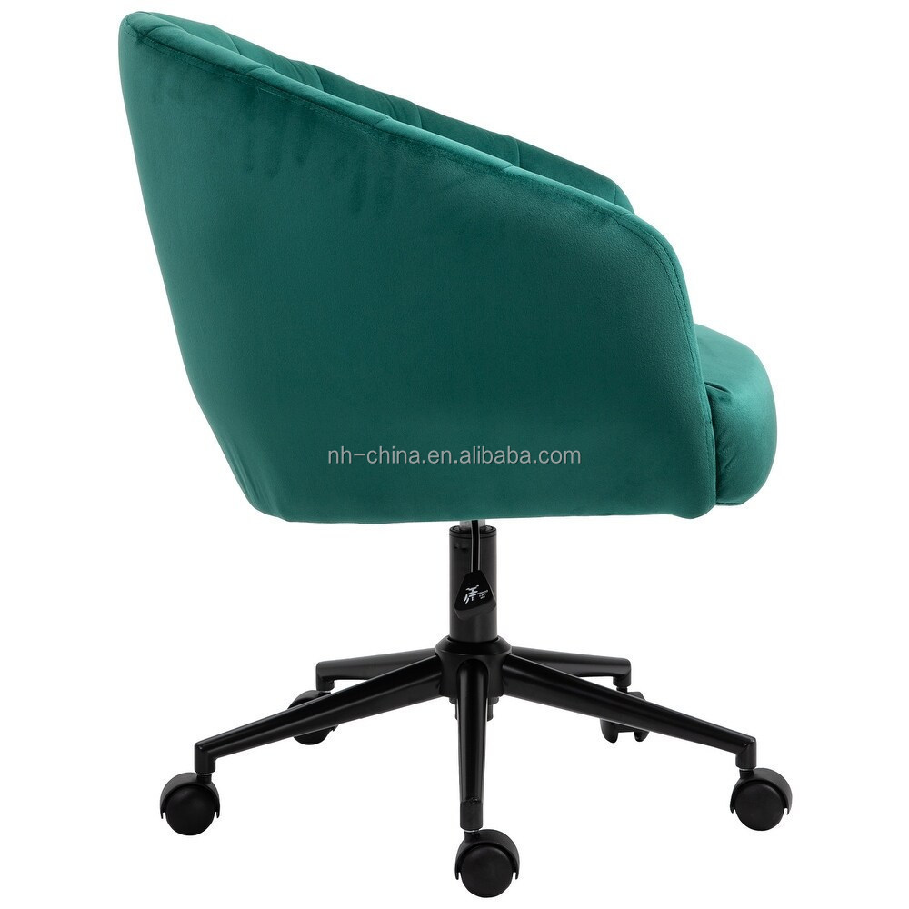 Stylish comfortable deep green velvet fabric office desk chair with matt metal base