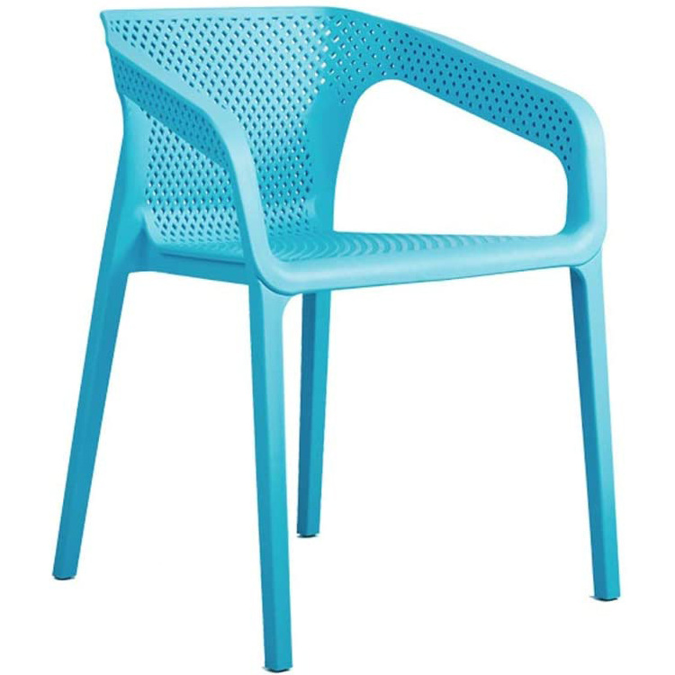 Hollow out design green polypropylene plastic outdoor dining chair with armrest