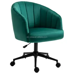 Stylish comfortable deep green velvet fabric office desk chair with matt metal base