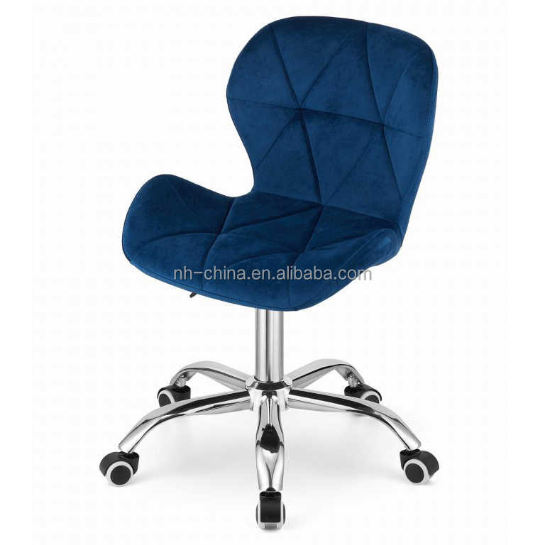 Stylish comfort navy blue velvet height adjustable home office desk chair with chromed base