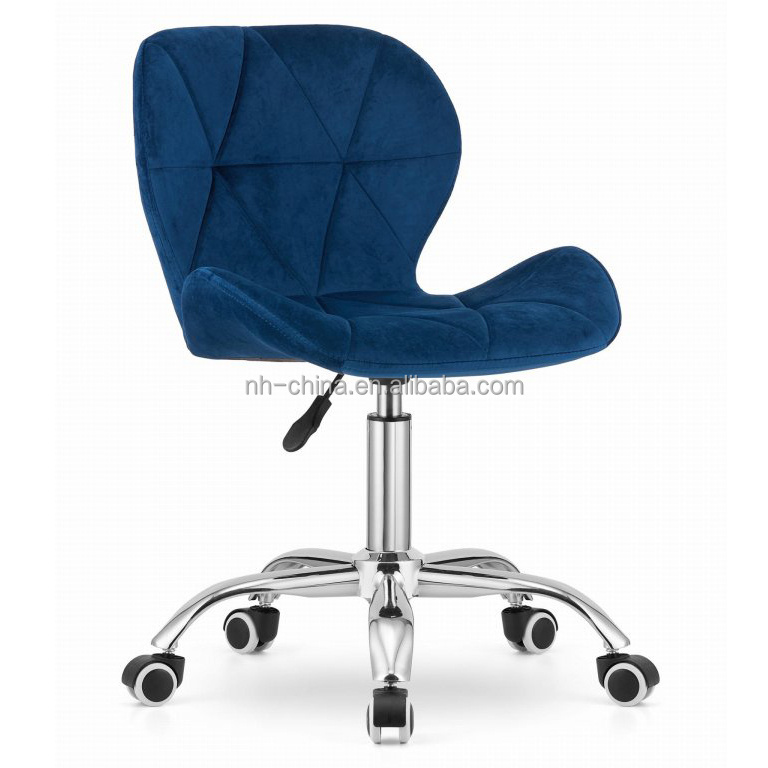 Stylish comfort navy blue velvet height adjustable home office desk chair with chromed base