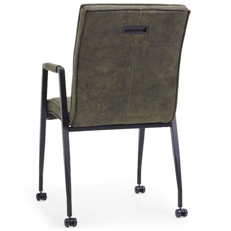 Industrial-Style Brown Upholstered Fabric Dining Chair on Wheels Home Furniture