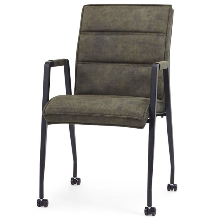 Industrial-Style Brown Upholstered Fabric Dining Chair on Wheels Home Furniture