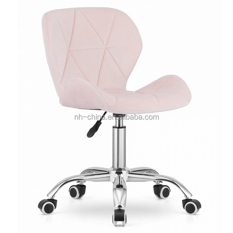 Stylish comfort pink velvet height adjustable home office desk chair with chromed base