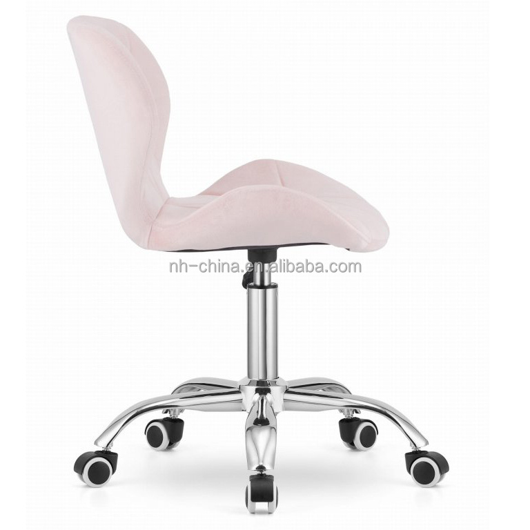 Stylish comfort pink velvet height adjustable home office desk chair with chromed base