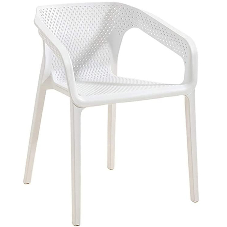 Hollow out design green polypropylene plastic outdoor dining chair with armrest