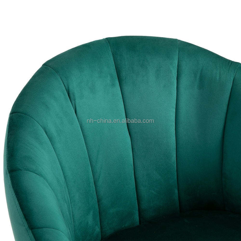 Stylish comfortable deep green velvet fabric office desk chair with matt metal base