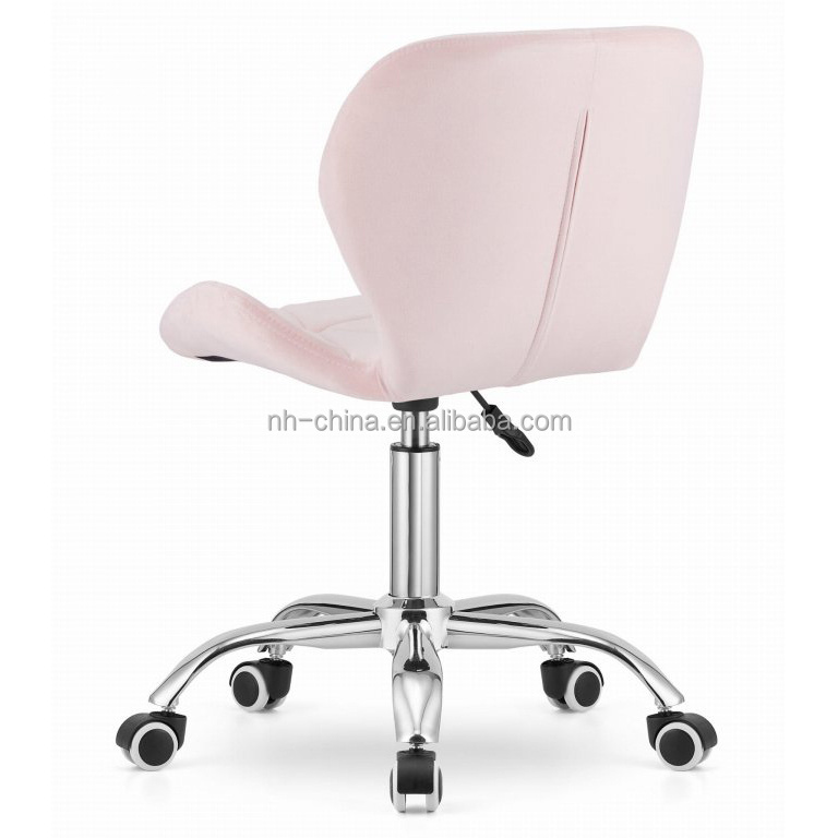 Stylish comfort pink velvet height adjustable home office desk chair with chromed base