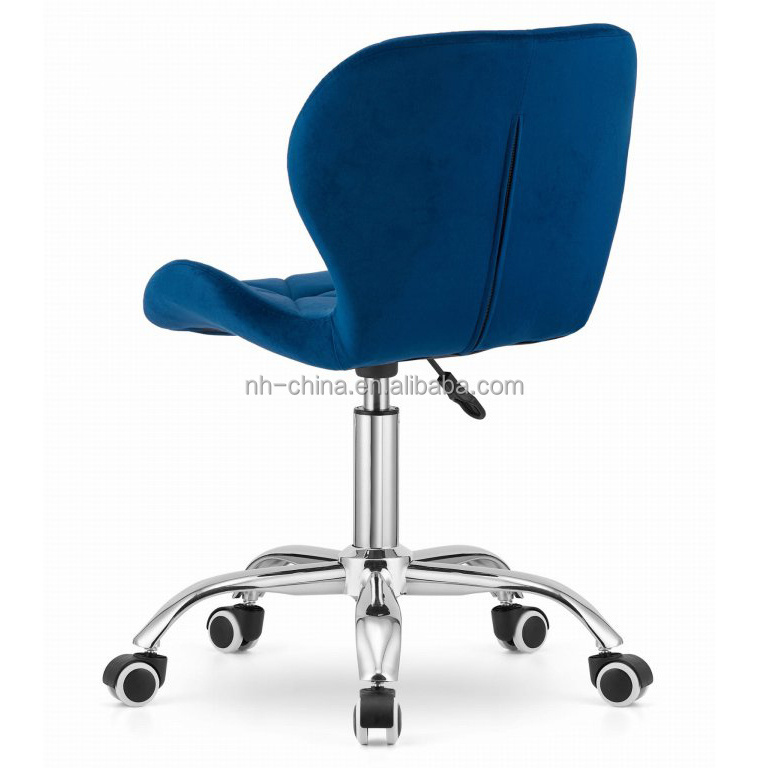 Stylish comfort navy blue velvet height adjustable home office desk chair with chromed base