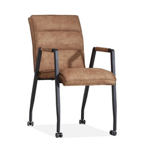 Industrial-Style Brown Upholstered Fabric Dining Chair on Wheels Home Furniture