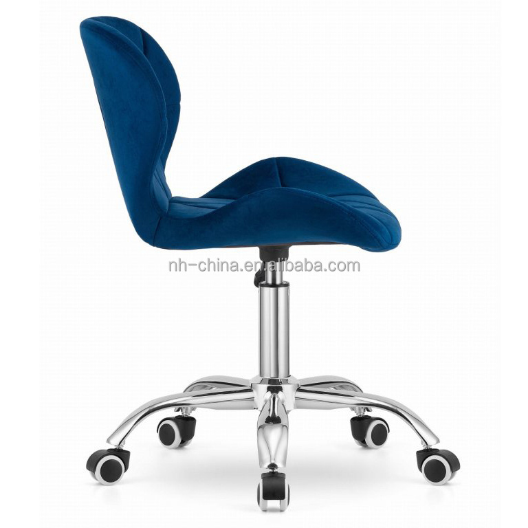 Stylish comfort navy blue velvet height adjustable home office desk chair with chromed base