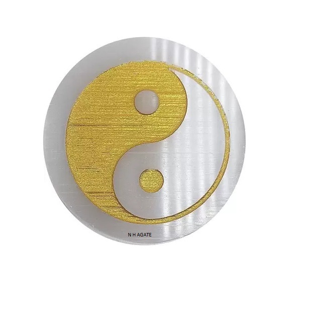 Selenite Yin Yang Engraved Charging Plate For Sale