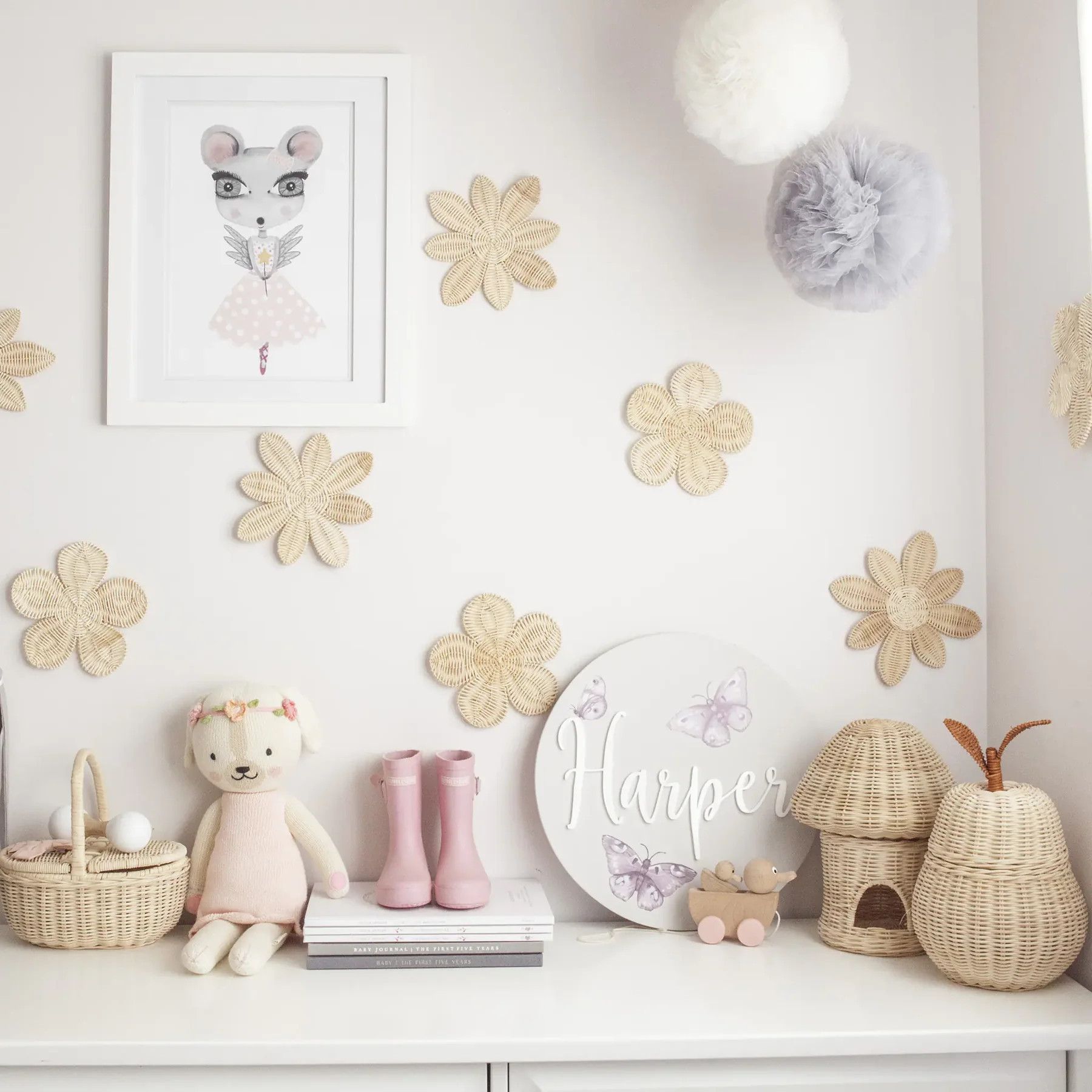 Rattan Flower Wall Decals Handmade From Natural Rattan, Optional Size, Best Price For Wholesale, From Vietnam