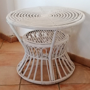 Italian Coffee Table of The 60s in Rattan Vintage Living Room Coffee Table of Circular Shape Bamboo Coffee Table White