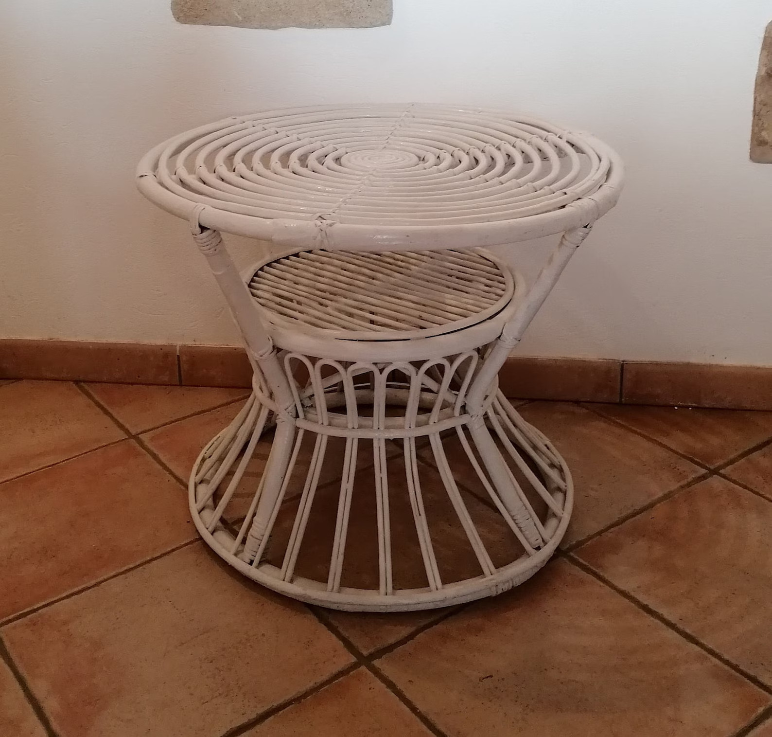 Italian Coffee Table of The 60s in Rattan Vintage Living Room Coffee Table of Circular Shape Bamboo Coffee Table White