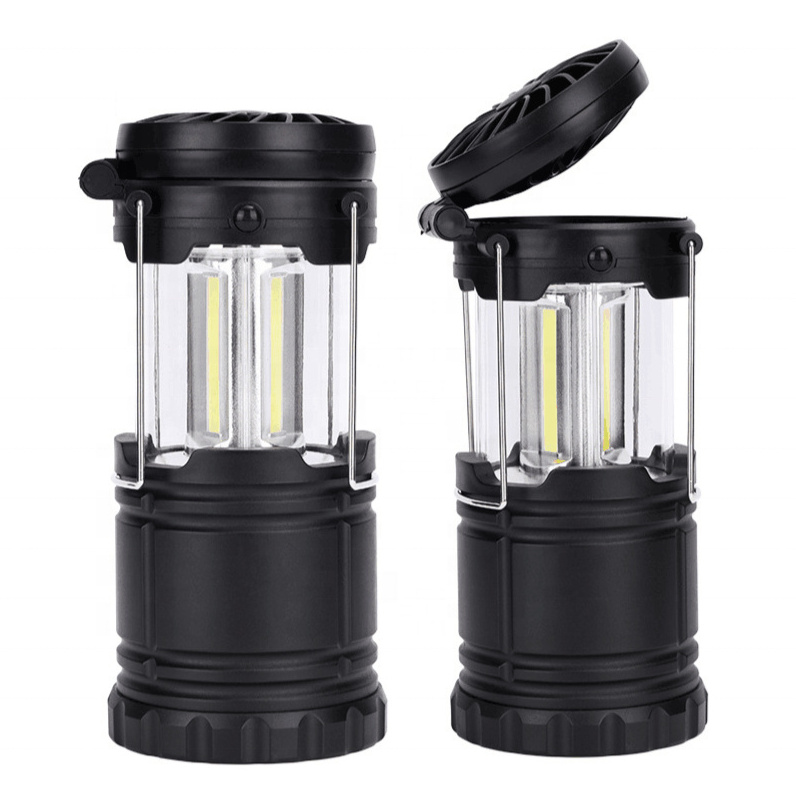 Outdoor Portable Camp Light COB 2 In 1 Dry Battery Pop Up Camping Multifunction Lantern with Fan