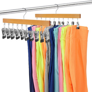 Legging Organizer for Closet Wooden Hangers with Clips Holds 20 Leggings/Pants/Jeans Hanging Closet Organizer w/Rubber Coated