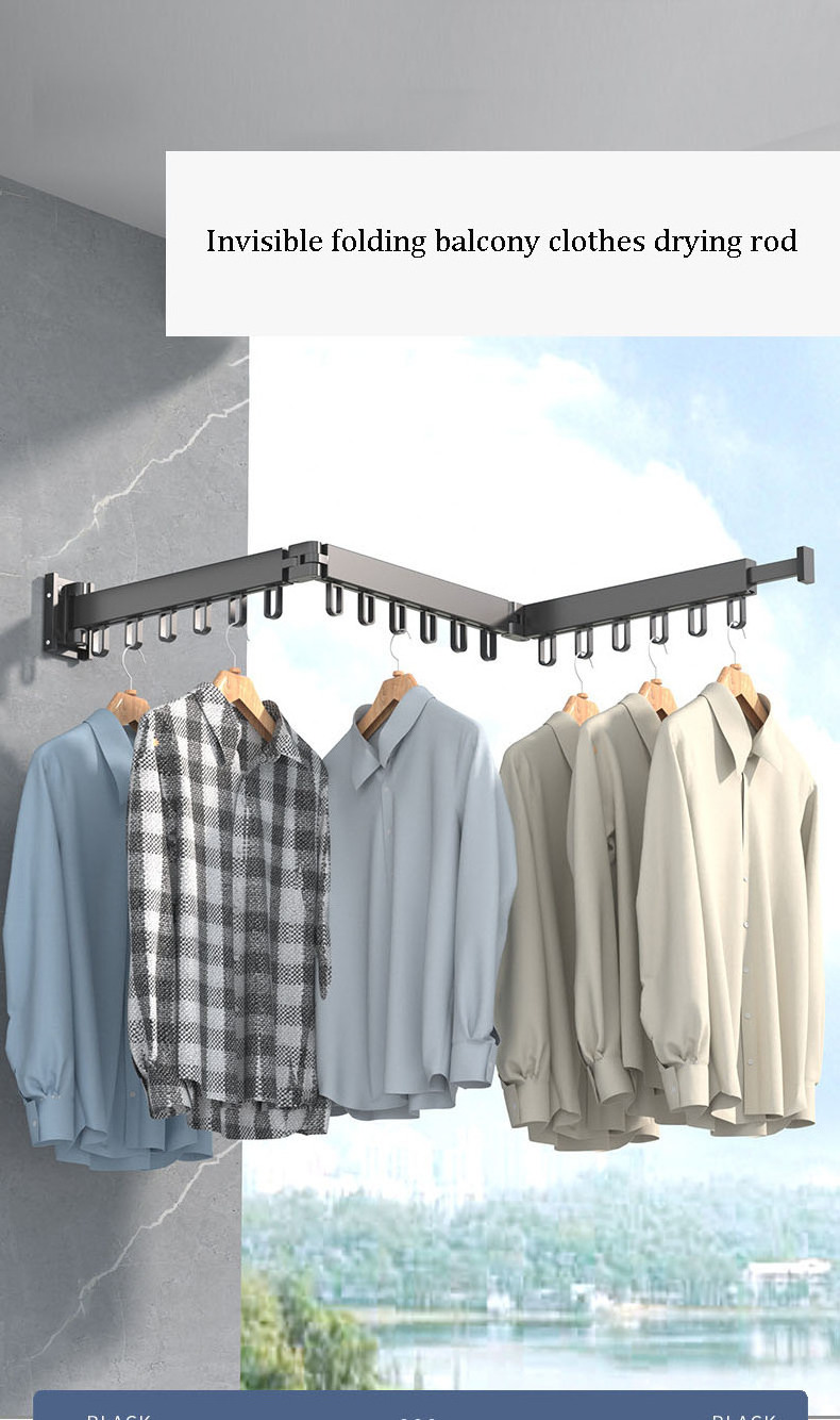 wholesale folding clothes hanger wall mount aluminum Corner balcony wall mounted folding clothes hanger drying rack