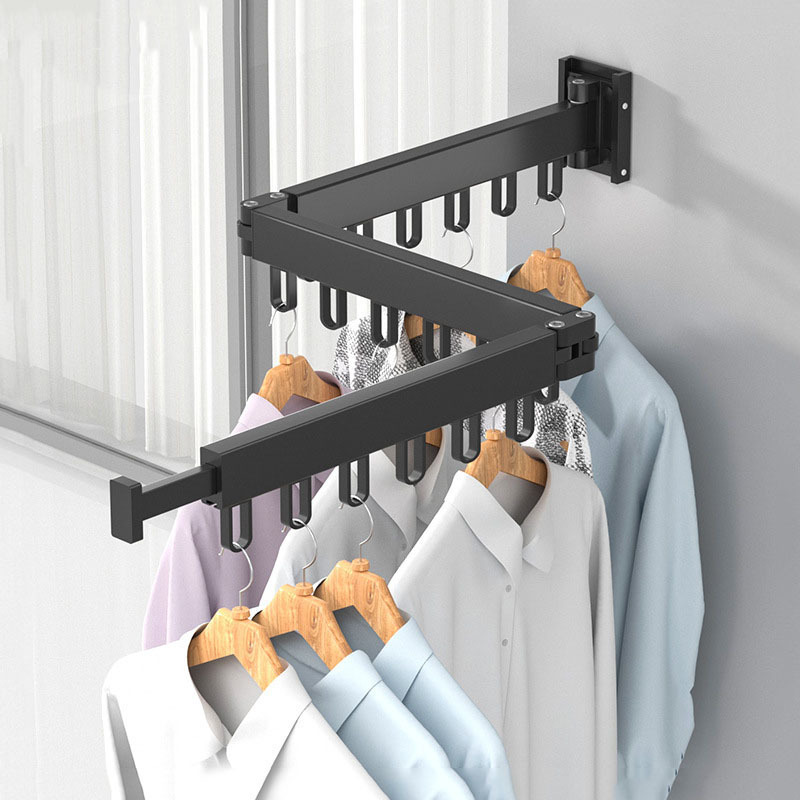 wholesale folding clothes hanger wall mount aluminum Corner balcony wall mounted folding clothes hanger drying rack