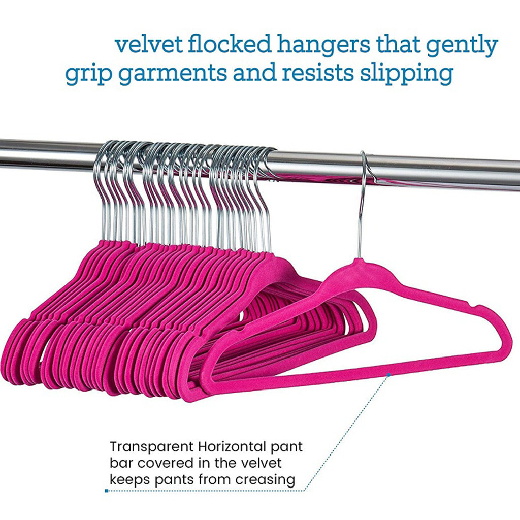 Custom Flocked Black Coat Hangers Suit Space velvet & fabric hangers Saving Velvet Coat Hangers With Anti Slip Notches