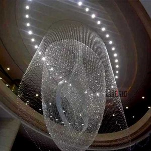 Customized personalized design crystal beads pendant lamp long hotel chandeliers for lobby and staircase of banquet hall