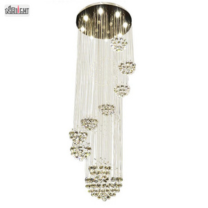 modern custom Large long staircase lighting LED ball pendant lamp raindrop spiral crystal chain chandelier for hotel and home