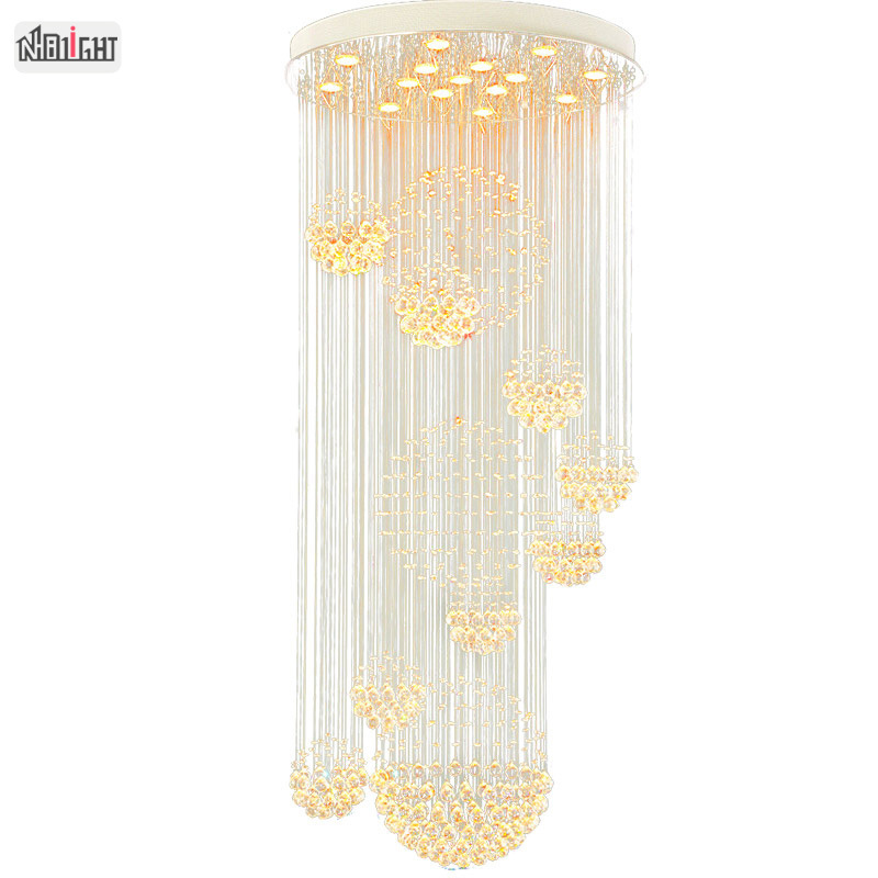 modern custom Large long staircase lighting LED ball pendant lamp raindrop spiral crystal chain chandelier for hotel and home