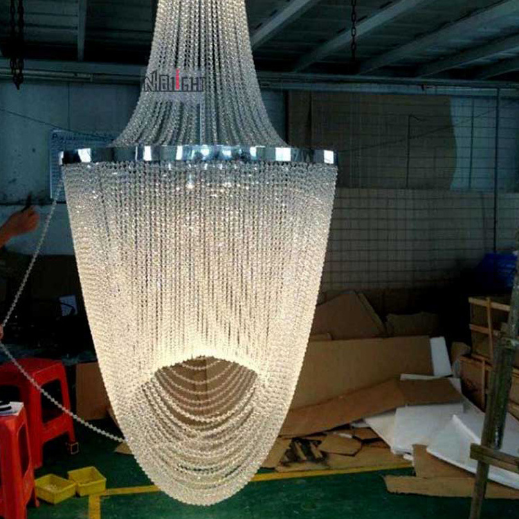 Customized personalized design crystal beads pendant lamp long hotel chandeliers for lobby and staircase of banquet hall