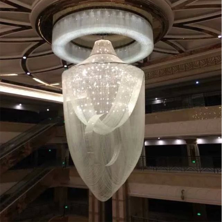 Customized personalized design crystal beads pendant lamp long hotel chandeliers for lobby and staircase of banquet hall