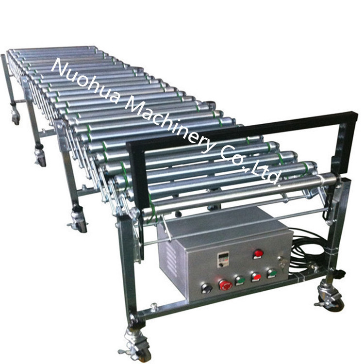 Automated telescopic flexible roller conveyor power and free conveyor